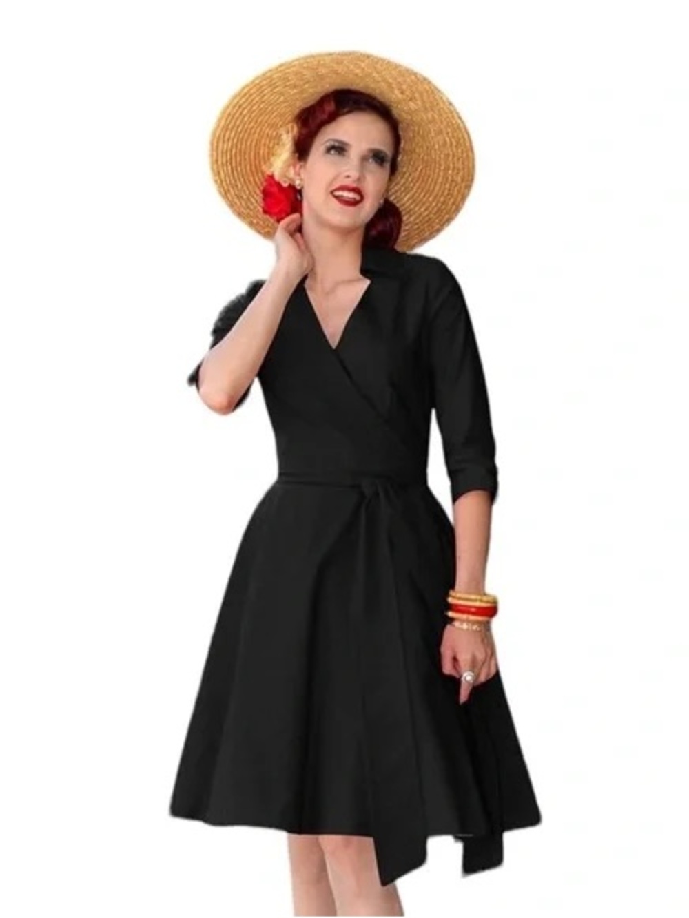 Miusol black knee retro Marilyn perfect LBD wrap high compression MED collared